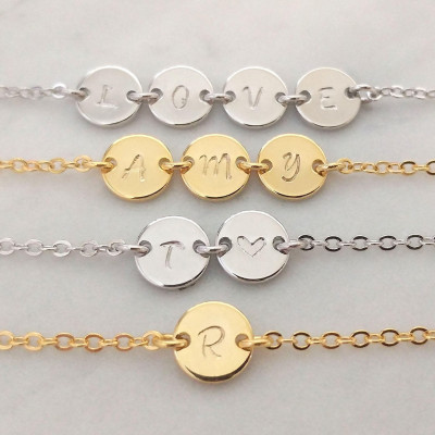 Personalized Gold Silver Initial charm Bracelet - Custom Initial Disc Bracelet - Monogram Jewelry - Bridesmaid gift