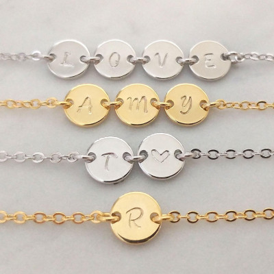 Personalized Gold Silver Initial charm Necklace - Custom Initial Disc Necklace - Monogram Jewelry - Bridesmaid gift