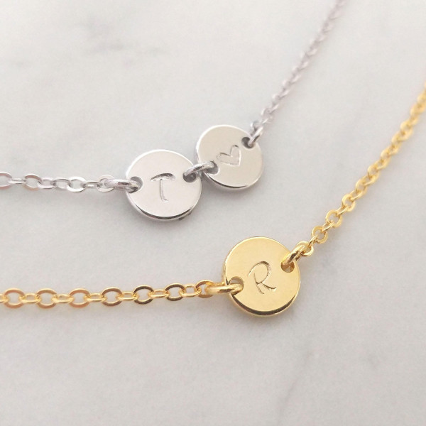 Personalized Gold Silver Initial charm Necklace - Custom Initial Disc Necklace - Monogram Jewelry - Bridesmaid gift