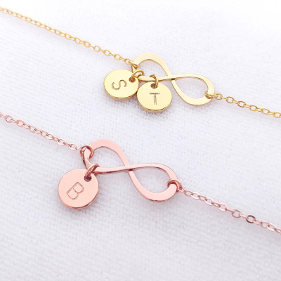 Personalized Gold Silver Rose Gold Infinity Bracelet - Initial Disc Charm Bracelet - Bridesmaid Gifts - Letter Monogram jewelry