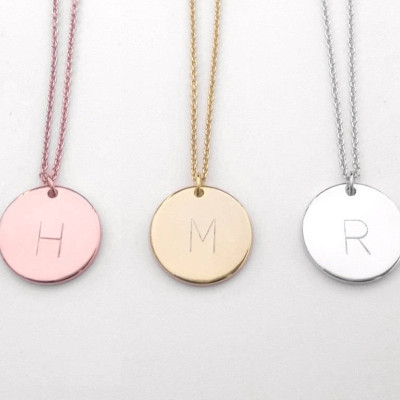 Personalized Initial Big Disc charm Necklace - Hand Stamped Gold - Silver - Rose Gold Custom Large Letter Circle - Monogram Coin Jewelry -