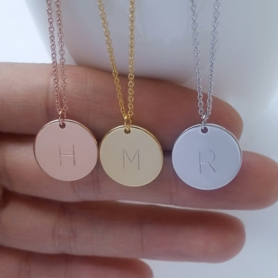 Personalized Initial Big Disc charm Necklace - Hand Stamped Gold - Silver - Rose Gold Custom Large Letter Circle - Monogram Coin Jewelry -