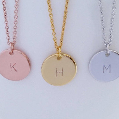 Personalized Initial Gold - Silver - Rose Gold Necklace - Hand Stamped Letter Necklace - Monogram Coin Necklace - Circle Pendant - Bridesmaid gift