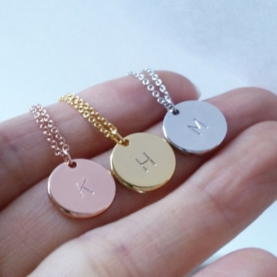 Personalized Initial Gold - Silver - Rose Gold Necklace - Hand Stamped Letter Necklace - Monogram Coin Necklace - Circle Pendant - Bridesmaid gift