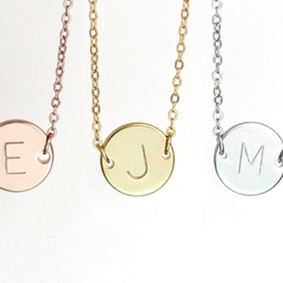 Personalized Necklace - Gold Silver Rose Gold Initial charm Necklace - Letter Coin Link Necklace - Bridesmaid gift - Monogram Circle Pendant