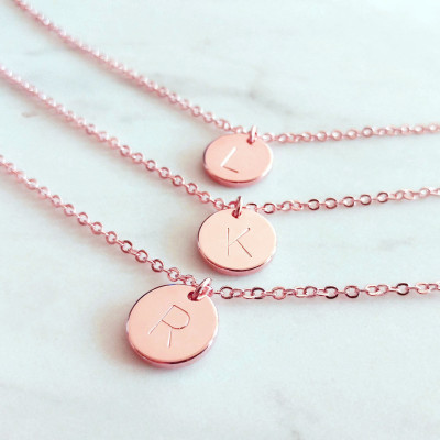 Personalized Rose Gold Initial Disc Necklace - Custom Hand Stamped - Letter Monogram Circle Multi Coin Pendant - Bridesmaid Birthday gift
