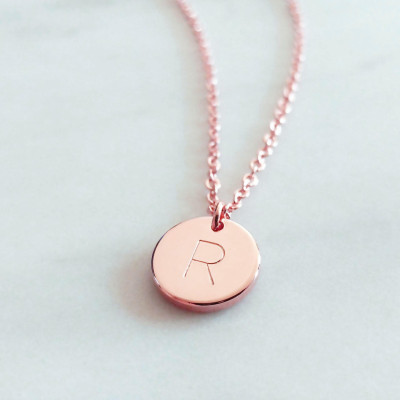 Personalized Rose Gold Initial Disc Necklace - Custom Hand Stamped - Letter Monogram Circle Multi Coin Pendant - Bridesmaid Birthday gift