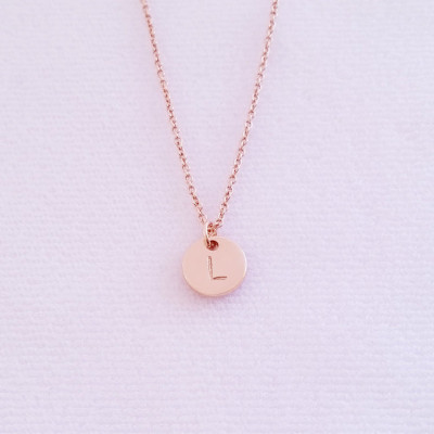 Personalized Tiny Rose Gold Disc Necklace - Hand Stamped Initial Charm Necklace - Bridesmaid Gift - Multi Monogram Circle Coin Pendant