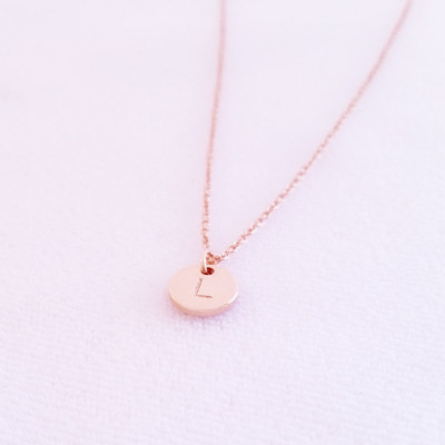 Personalized Tiny Rose Gold Disc Necklace - Hand Stamped Initial Charm Necklace - Bridesmaid Gift - Multi Monogram Circle Coin Pendant