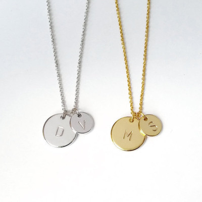 Personalized Two Gold - Silver Circle Initial Disc Necklace - Custom Mother Daughter letter Necklace - His and Hers Initial - Mother's Day Gift