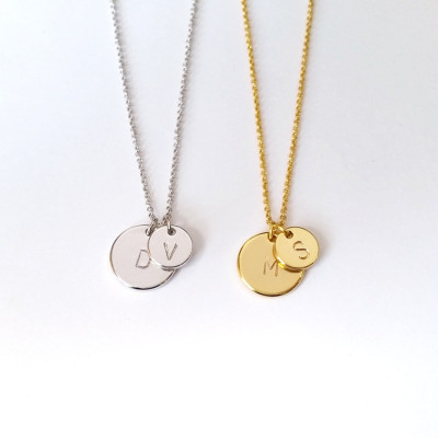 Personalized Two Gold - Silver Circle Initial Disc Necklace - Custom Mother Daughter letter Necklace - His and Hers Initial - Mother's Day Gift