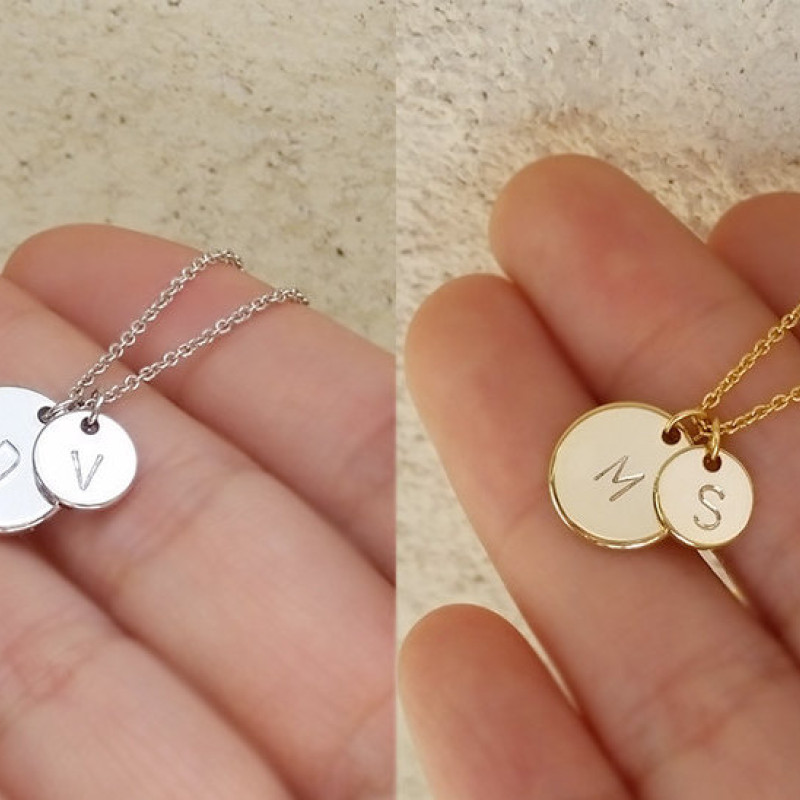 initial and circle necklace in silver or gold mothers day gift, Halo necklace Personalized disc necklace karla disc necklace