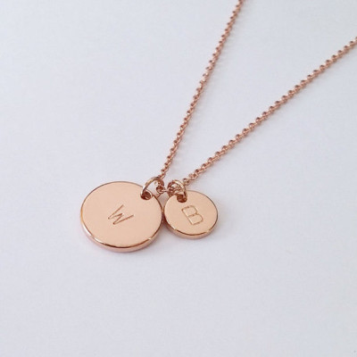 Personalized Two Rose Gold Circle Initial Necklace - Mother Daughter Necklace - His and Hers initial necklace - Mother's Day Gift