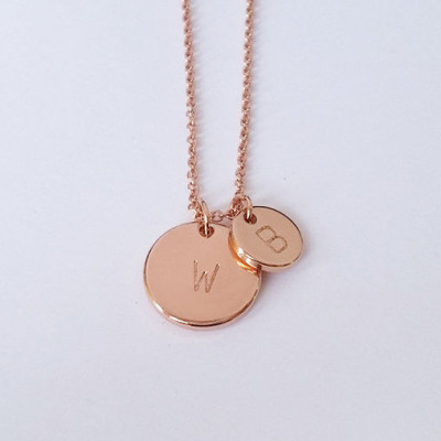 Personalized Two Rose Gold Circle Initial Necklace - Mother Daughter Necklace - His and Hers initial necklace - Mother's Day Gift