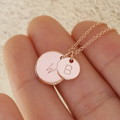 Personalized Two Rose Gold Circle Initial Necklace - Mother Daughter Necklace - His and Hers initial necklace - Mother's Day Gift