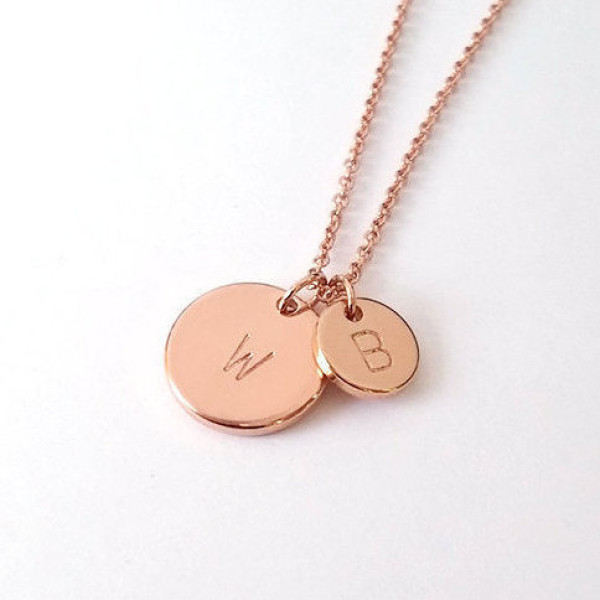 Personalized Two Rose Gold Circle Initial Necklace - Mother Daughter Necklace - His and Hers initial necklace - Mother's Day Gift