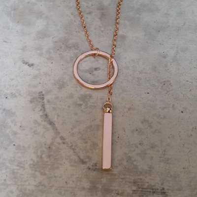 Rose Gold Drop Bar Necklace - Drop Ring Charm Necklace - Y Necklace - Rose Gold Lariat Layered Necklce - Birthday Gift