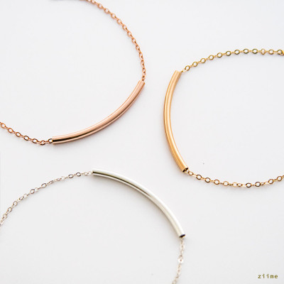 Curved Bar Necklace - Dainty Gold Bar Necklace - Long Gold Bar - Simple Bar Necklace - Simple Gold Necklace - Simple Silver Necklace