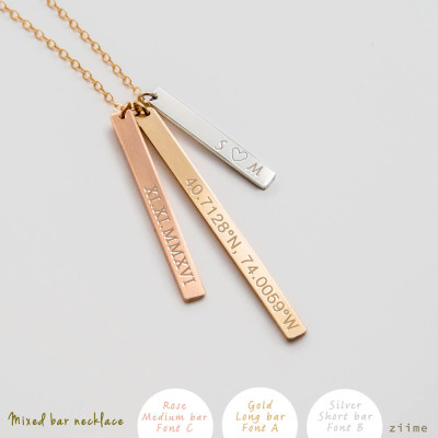 Dainty Vertical Bar Necklace - Gold Bar Necklace - Custom Name Bar Necklace - Gold Filled - Sterling Silver - Rose Gold Filled - 3 mixed bar