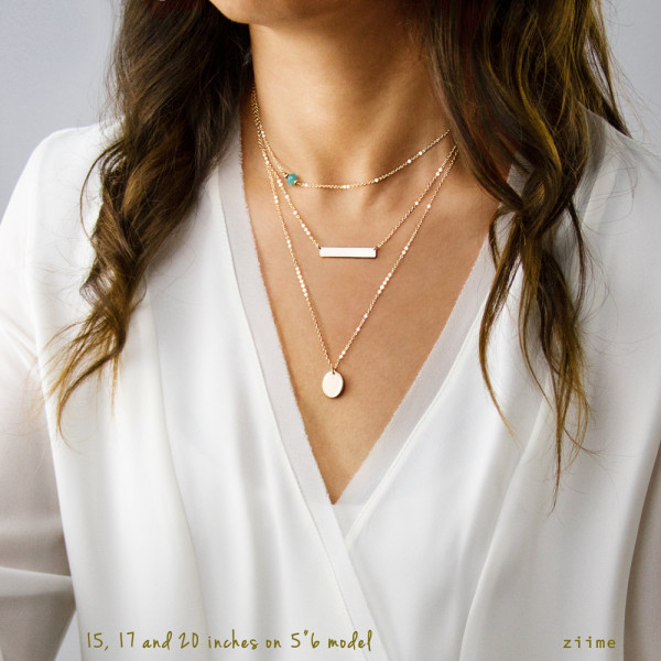 Delicate Layered Necklaces - Personalized Set - Gold Bar Necklace - Silver Disc Necklace - Sterling Silver - Rose Gold - Gold Filled