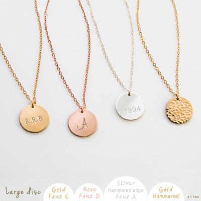Disc Necklace - Gold Circle - Initial Necklace - Simple gold Necklace - Gold Letter Necklace - Bridesmaid Gift - Silver - Gold Fill - Rose Gold