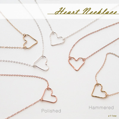 Heart Necklace - Dainty Heart Necklace - Silver - Gold or Rose Gold HW