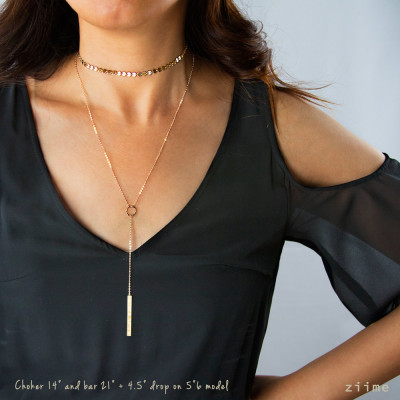 Layered Necklaces with Choker and Lariat Necklace - Y Necklace - Bar Necklace - Choker Necklace - Silver - Gold Filled - Rose Gold Filled