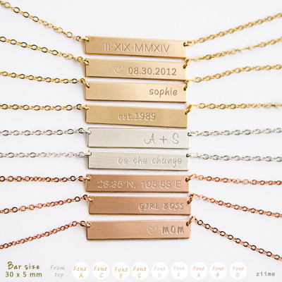Name Necklaces - Custom Bar Necklace - Custom Name Plate Necklace - Sterling Silver - Gold Filled - Rose Gold Filled - Gold Bar Necklace