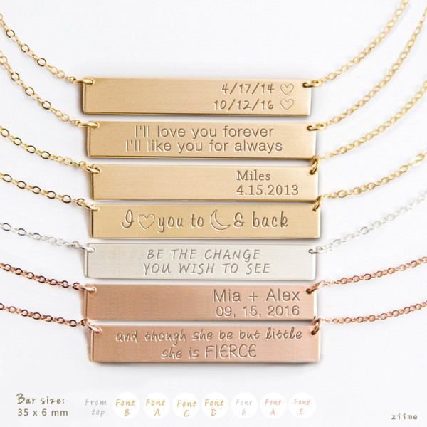Personalized Bar Necklace - Engraved Bar Necklace - Initial Necklace in Silver - Gold Fill - Rose Gold Fill - Custom Name Plate - Quotes B635h