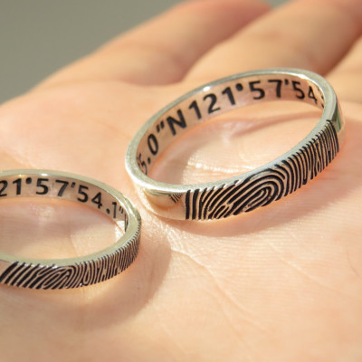 Personalized Ring - Fingerprints Ring - Coordinate Ring - Unique Wedding Ring - Wedding Bend - Memorial Ring - Custom Order Ring - First Date Gift