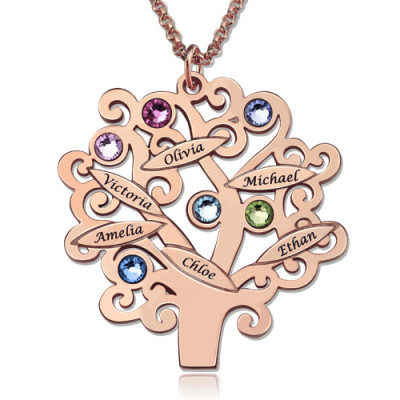 Engraved Family Tree Necklace with Birthstones Sterling Silver 