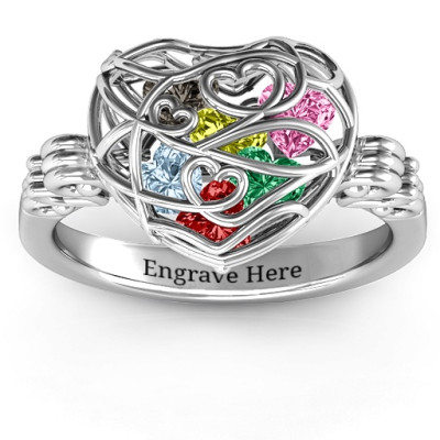 Encased in Love Caged Hearts Ring with Butterfly Wings Band