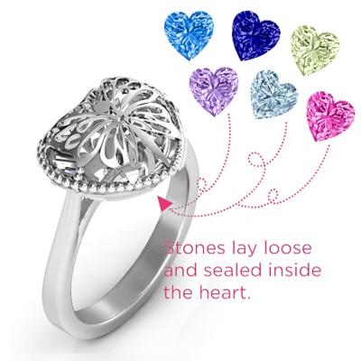 Butterfly Caged Hearts Ring with Ski Tip Band