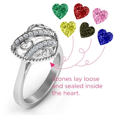 Sparkling Hearts Caged Hearts Ring with Ski Tip Band