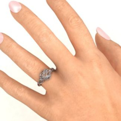 Encased in Love Petite Caged Hearts Ring with Classic Engraveds Band