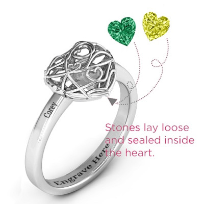 Encased in Love Petite Caged Hearts Ring with Classic Engraveds Band