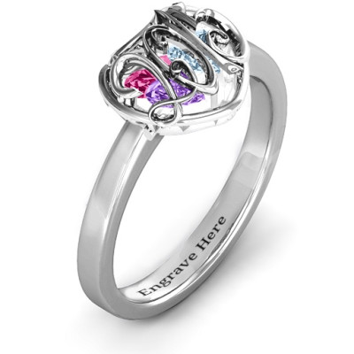 2015 Petite Caged Hearts Ring with Classic Engraveds Band