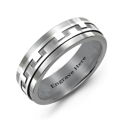 Sterling Silver Mens Detailed Modern Tungsten Band Ring