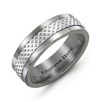 Sterling Silver Men's Tungsten Mesh Inlay Band Ring