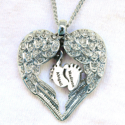 Personalized Angels Heart Necklace with Feet Insert