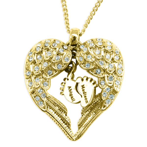 Personalized Angels Heart Necklace with Feet Insert - GOLD