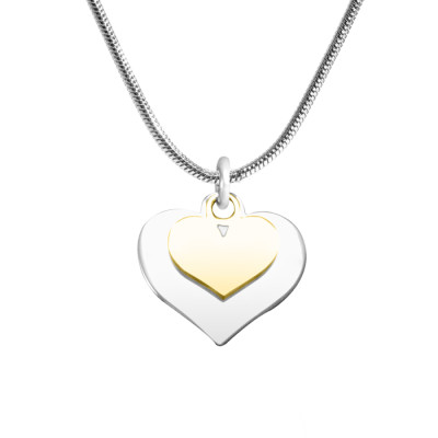 Personalized Double Heart Necklace - Two Tone - Gold n Silver
