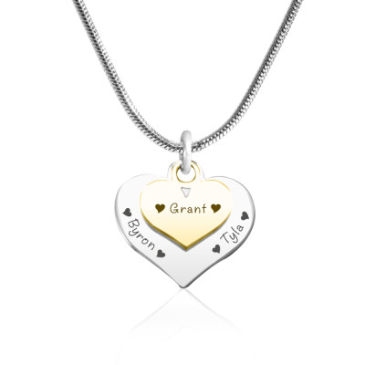 Personalized Double Heart Necklace - Two Tone - Gold n Silver