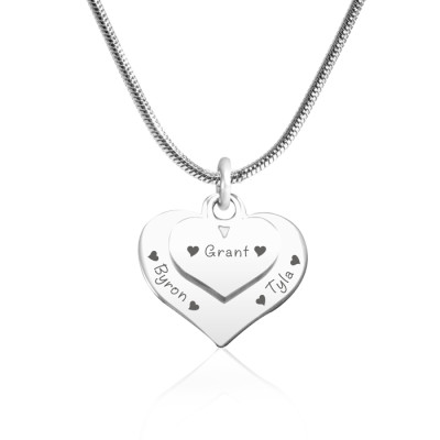 Personalized Double Heart Necklace - Sterling Silver