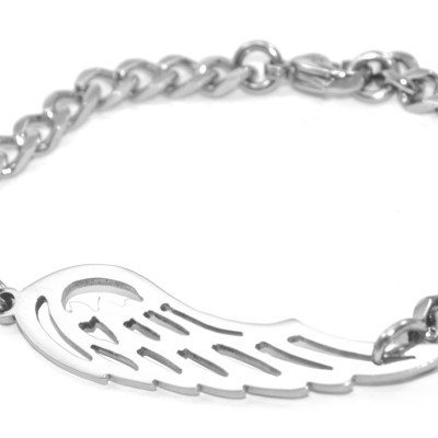 Personalized Angels Wing Bracelet - Silver