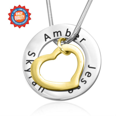 Personalized Heart Washer Necklace - TWO TONE - Gold  Silver