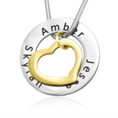 Personalized Heart Washer Necklace - TWO TONE - Gold  Silver
