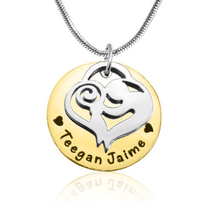 Personalized Mother's Disc Single Necklace - Two Tone - Gold  Silver