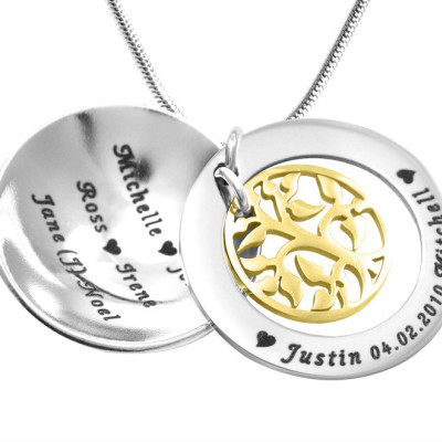 Personalized My Family Tree Dome Necklace - Two Tone - Gold Tree