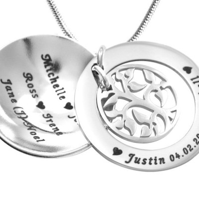 Personalized My Family Tree Dome Necklace - Sterling Silver